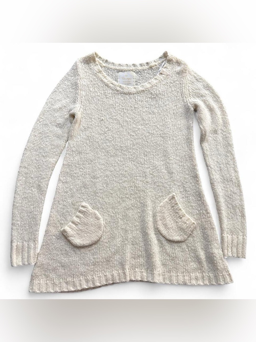 Vintage Energie cream knit sweater tunic with pockets, size L